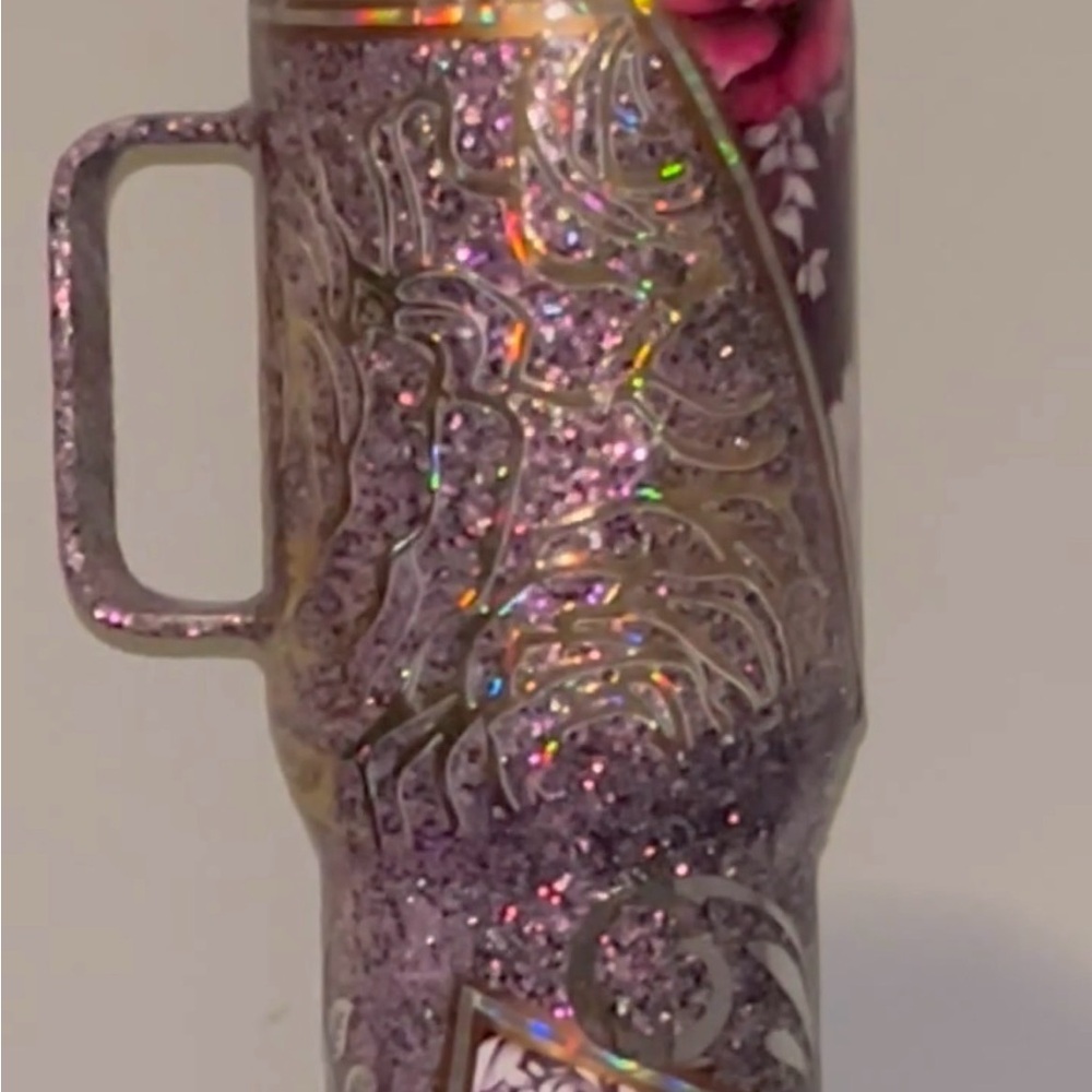 Elegant Glittery Mug with Floral Design